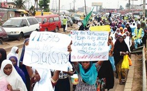 Muslim pupils during a protest against hijab ban in Lagos public schools