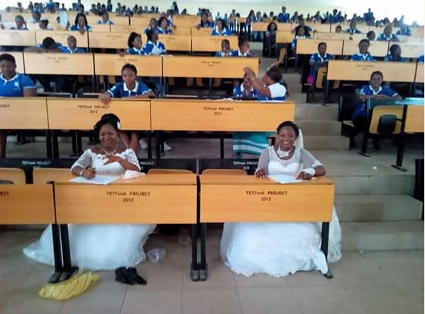 Benue State University Final Year Students Write Exams in Wedding Gowns