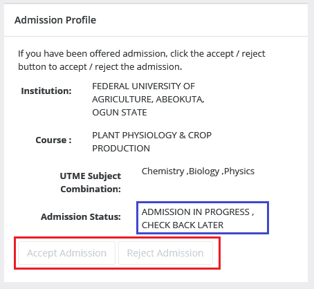not offerd admission on caps