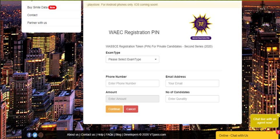 buy WAEC Registration PIN from VTpass