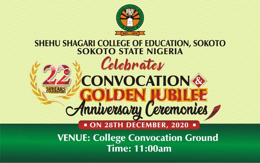 Shehu Shagari College of Education (SSCOE) 22nd Convocation and Golden Jubilee Anniversary Ceremonies invitation