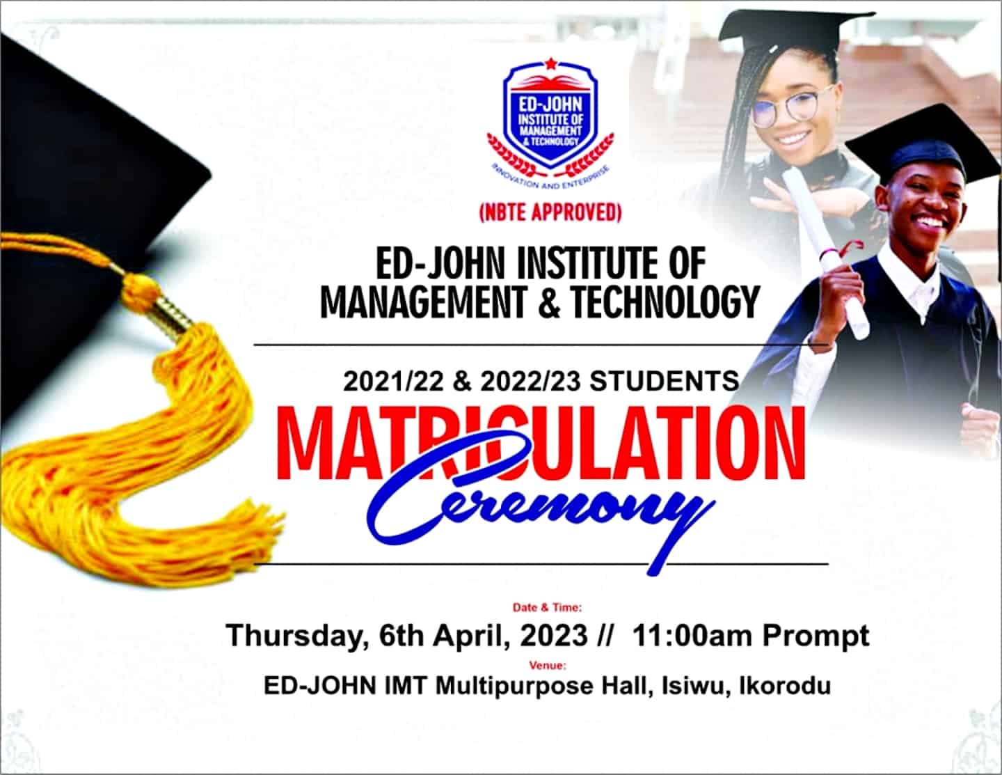 ED-JOHN Institute of Management and Technology Matriculation Ceremony