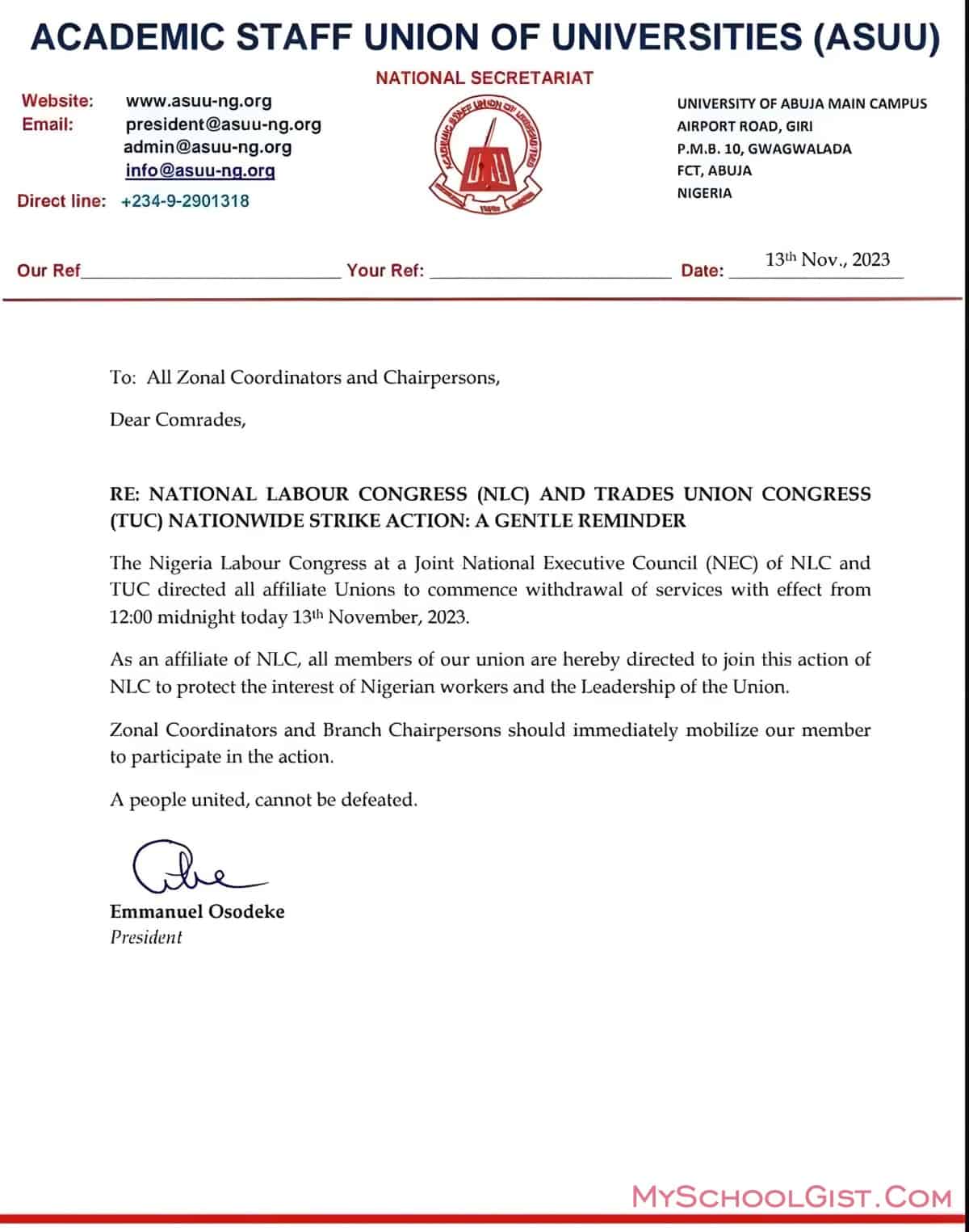 ASUU joins NLC, TUC, declares nationwide strike