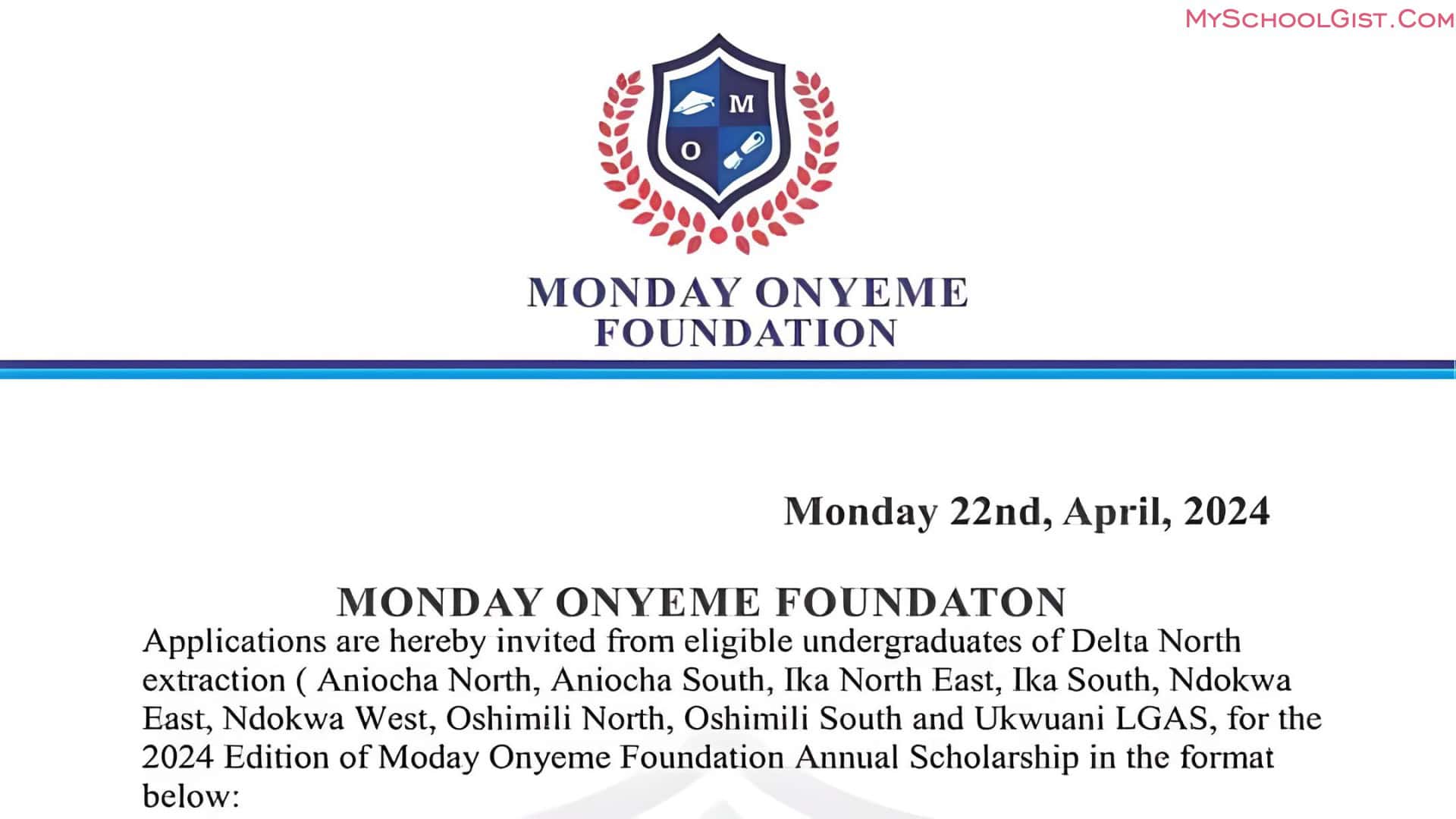 Monday Onyeme Foundation Scholarship Programme