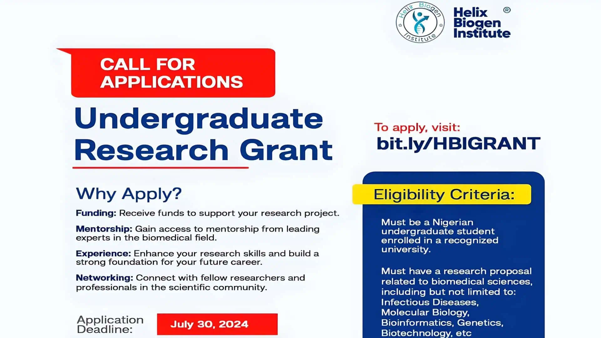 Helix Biogen Institute Project Research Grant 