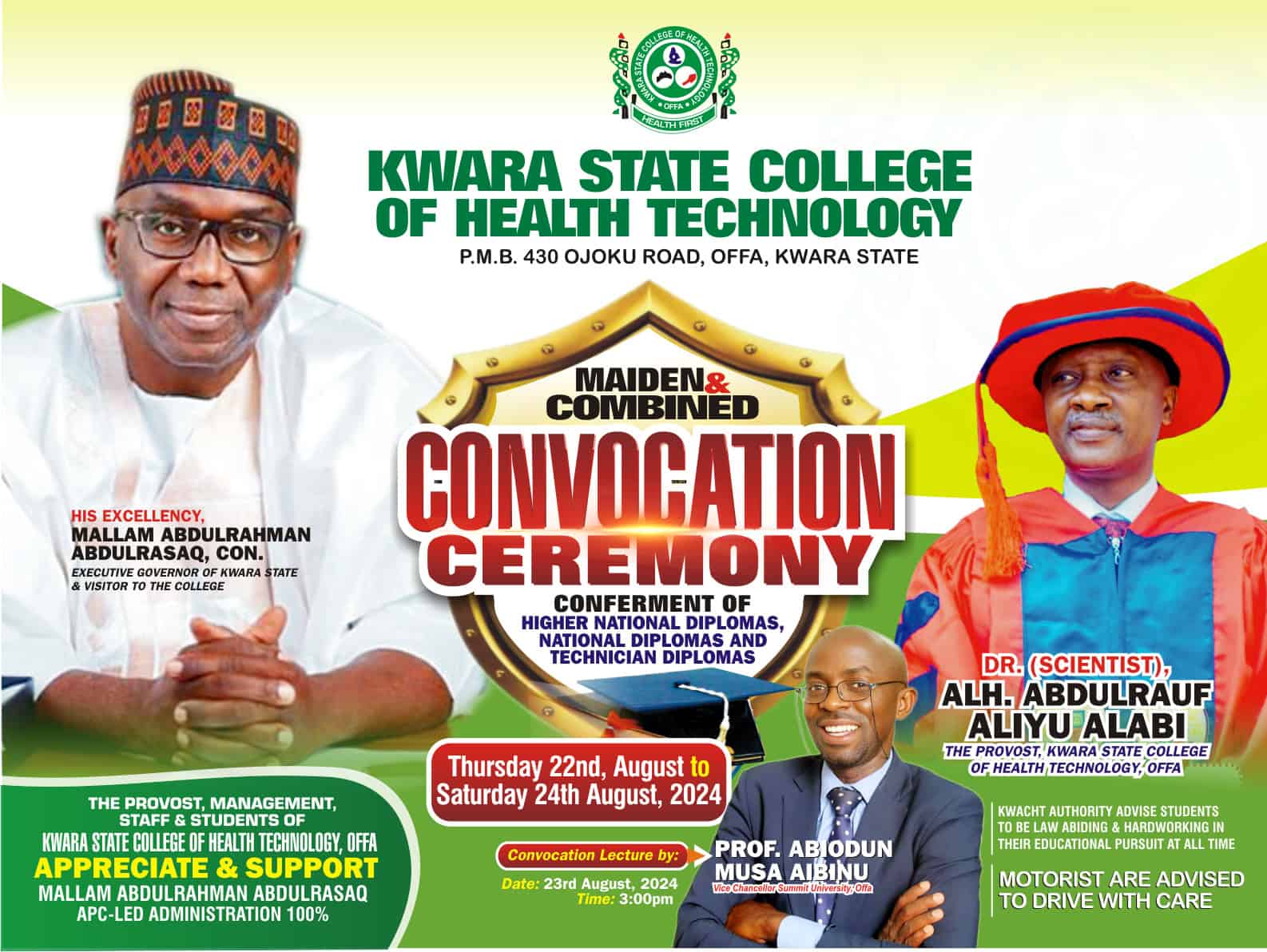 Kwara State College of Health Technology (KWACOTECH), Offa Maiden Convocation Ceremony