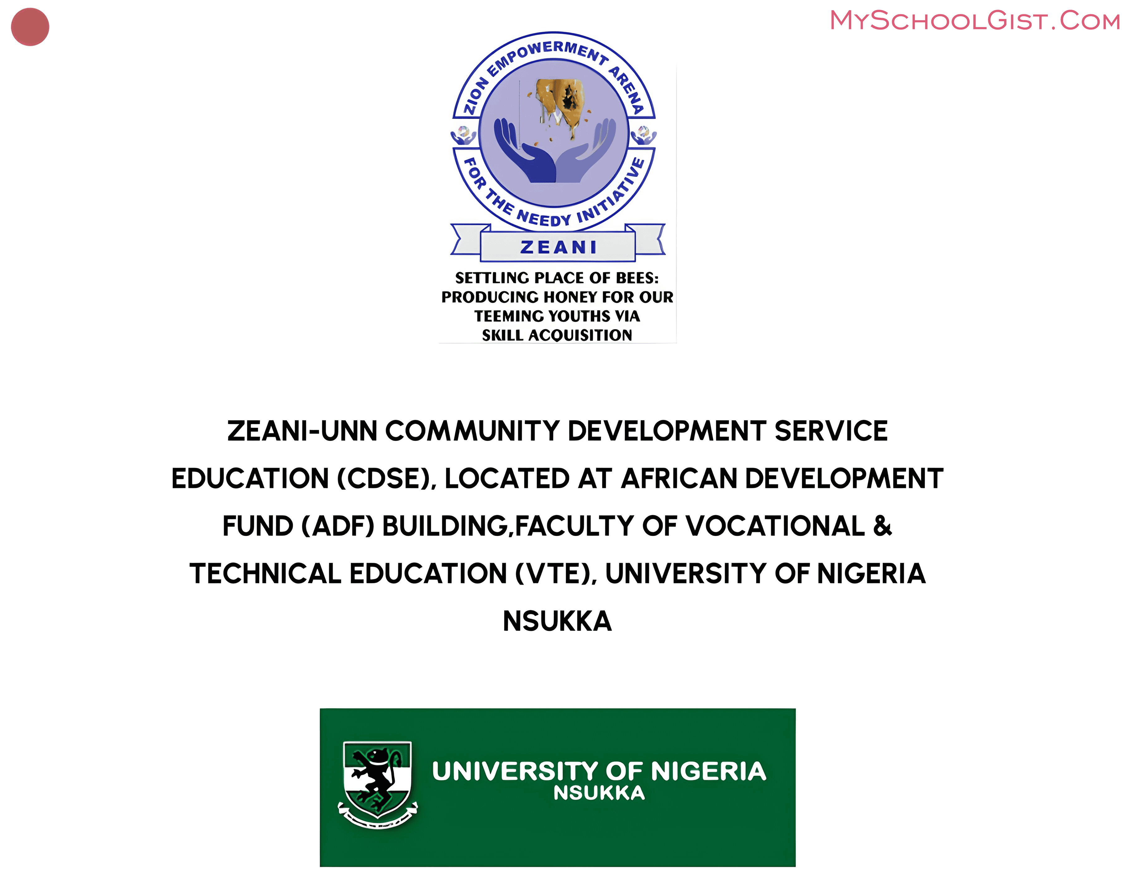 ZEANI-UNN Community Development Service Education Programme Admission