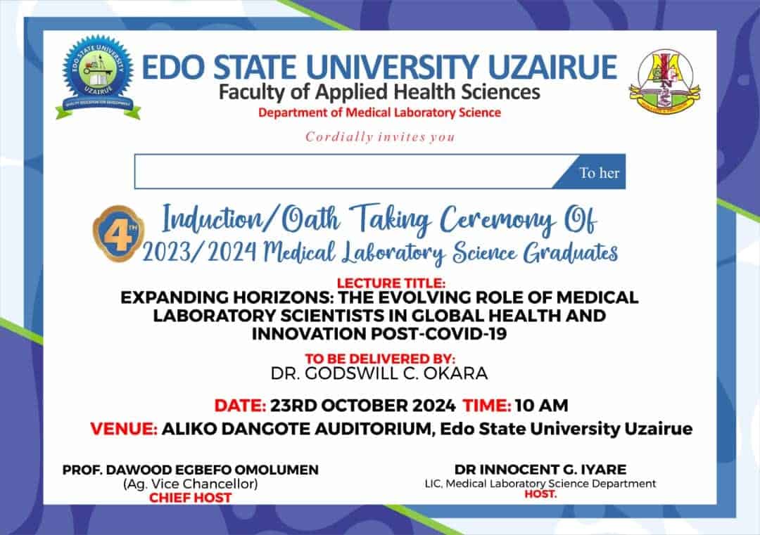 EDSU Induction: Oath-Taking Ceremony for Medical Laboratory Science Graduates 2023-2024